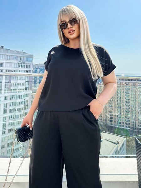 Святковий чорний шовковий костюм-двійка великого розміру (XL/XXL, Чорний) BAB-40-456-807 фото