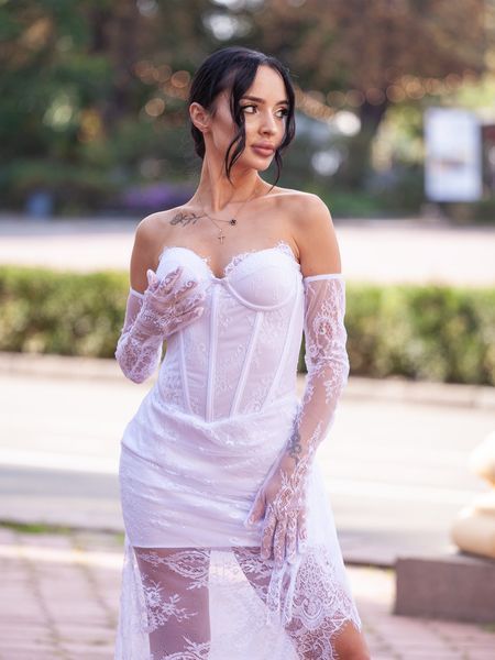 White Corset Bridal Dress With Lace Skirt (M, white)