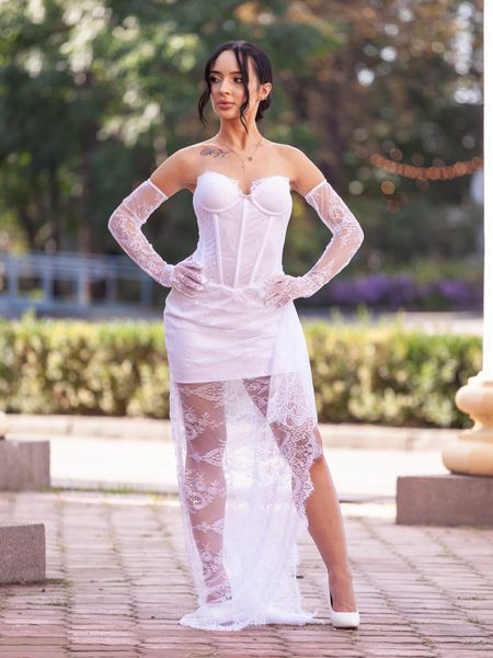 White Corset Bridal Dress With Lace Skirt (M, white)