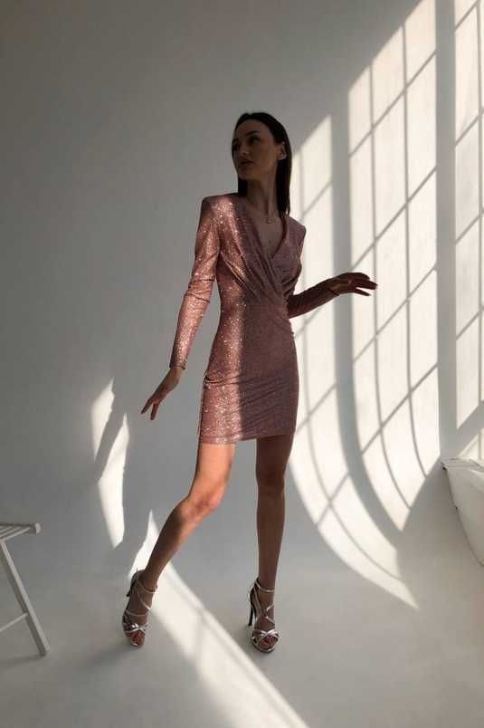 short long sleeve rose gold dress Short Sequined Dress Rose Gold/Champagne – Prenda Mia