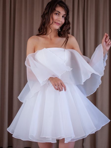 Little White Dress with Corset Top and Airy Sleeves (M, white)