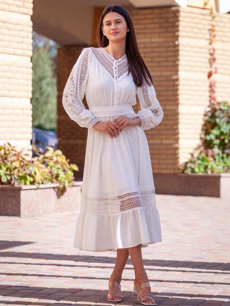 White A-line Button-Up Long Sleeve Lace Cocktail Dress (S, white)