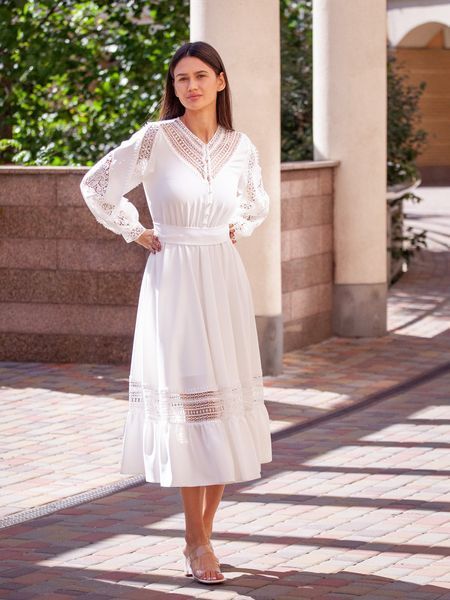 White A-line Button-Up Long Sleeve Lace Cocktail Dress (S, white)