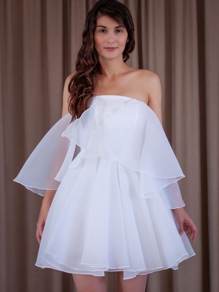 Little White Dress with Corset Top and Airy Sleeves (M, white)