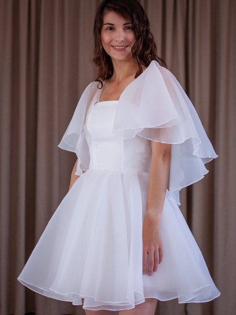 Little White Dress with Corset Top and Airy Sleeves (M, white)