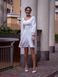 Short White Fit and Flare Cocktail Dress with Long Sleeves (M, white)