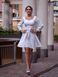 Short White Fit and Flare Cocktail Dress with Long Sleeves (M, white)