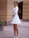 Short White Fit and Flare Cocktail Dress with Long Sleeves (M, white)