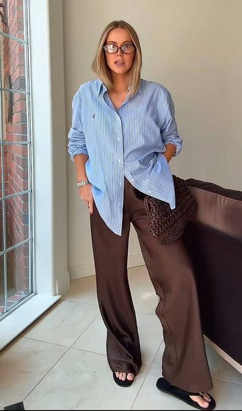 Classic summer chocolate women's trousers (L, chocolate)