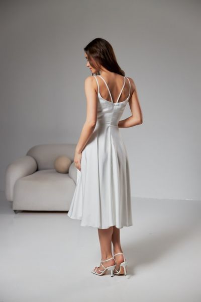 Elegant White Satin Midi Cocktail Dress (XL, white)