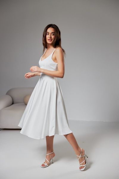 Elegant White Satin Midi Cocktail Dress (XL, white)