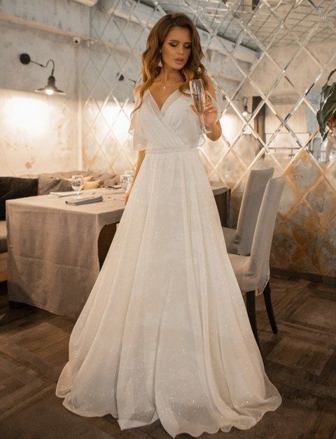 Elegant White Chiffon A-Line Maxi Dress with Cold Shoulders (XL/XXL, white)