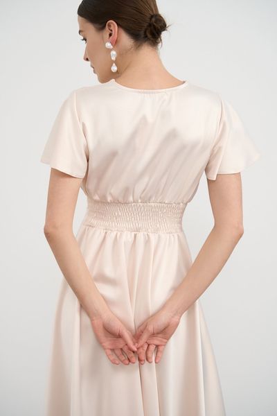 Peach-colored short-sleeved midi dress (XL, cream white)