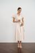 Peach-colored short-sleeved midi dress (XL, cream white)
