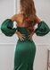 Green Satin Midi Dress: Cocktail Sheath with Empire Waist & Back Slit - Ideal for Spring Wedding Guests (L, green)