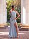 Light Blue Long Evening Strapless Dress With Feathers (XS, light blue)