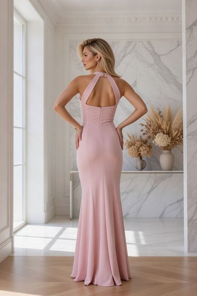 Light Blush Pink Bodycon Maxi Dress for a Stylish Cocktail Look (XS, pastel pink)