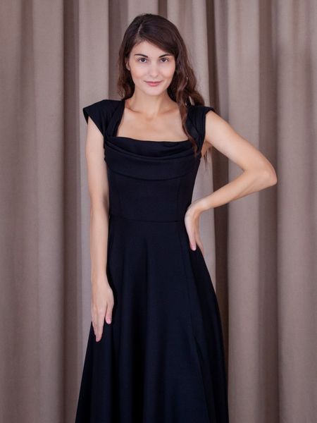Вечірня довга сукня чорного кольору та з приспущеними плечами (M, Чорний) TVD-40-406-385 фото