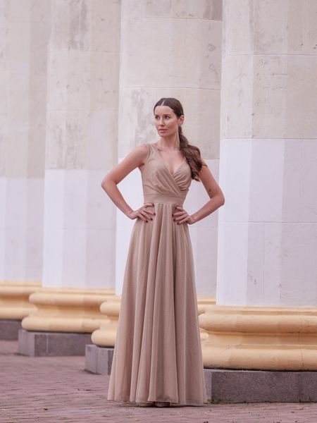 [COPY] Golden A-line Floor Length Evening Formal Dress with Slit and Lace-Up Back (S, gold)