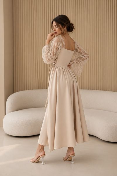 Beige Suiting Fabric Dress with Corset Belt (XS, beige)