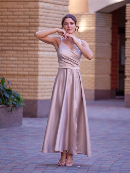 Beige Sleeveless Fit & Flare Maxi Dress with Side Slit (M, beige)