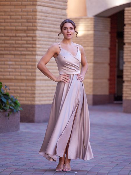 Beige Sleeveless Fit & Flare Maxi Dress with Side Slit (M, beige)