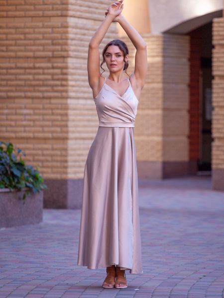 Beige Sleeveless Fit & Flare Maxi Dress with Side Slit (M, beige)