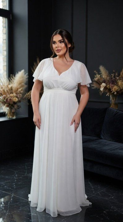 Вечірнє плаття білого кольору в підлогу на короткий рукав (XL/XXL, Білий) MLT-40-448-563 фото