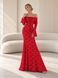 Red Evening Lace Long Dress With Off-The-Shoulder Neckline (M, red)