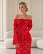 Red Evening Lace Long Dress With Off-The-Shoulder Neckline (M, red)