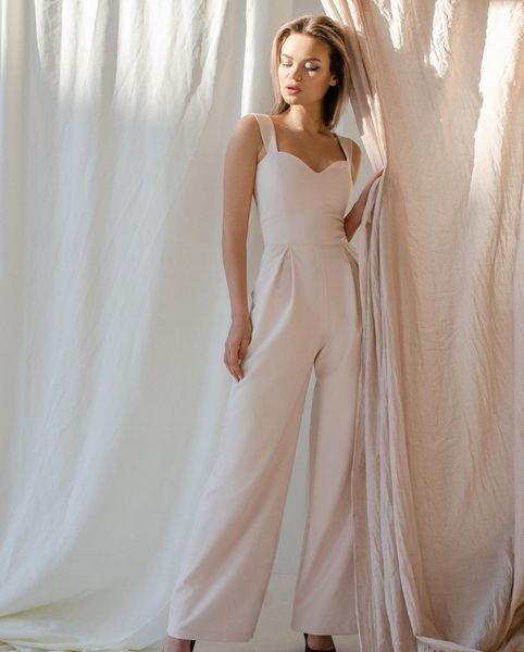 Classic beige elegant jumpsuit (S, beige)