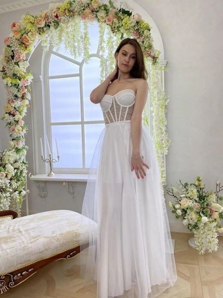 Біла довга корсетна сукня (S, Білий) ODD-40-444-028 фото