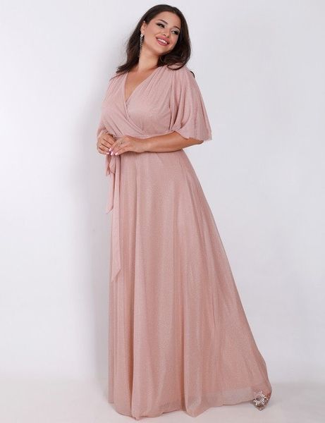 Chiffon Floor Length Peach Maxi Dress with Empire Waist, V-neck, and Tie Belt (XL, peach)