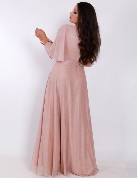 Chiffon Floor Length Peach Maxi Dress with Empire Waist, V-neck, and Tie Belt (XL, peach)
