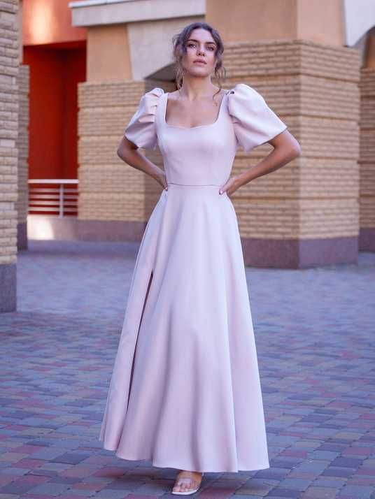 long beige silk dress Beige Catherine Silk Dress
