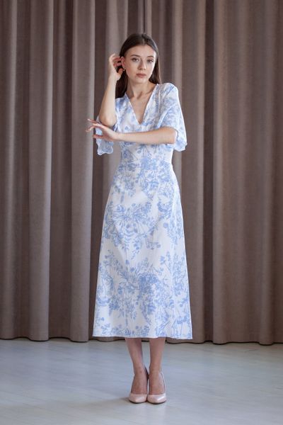 Stunning Light Blue A-Line Cocktail Midi Dress with Trumpet Sleeves (XL, light blue)