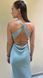 Long olive-colored satin dress with an open back (S, sage green)