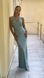 Long olive-colored satin dress with an open back (S, sage green)