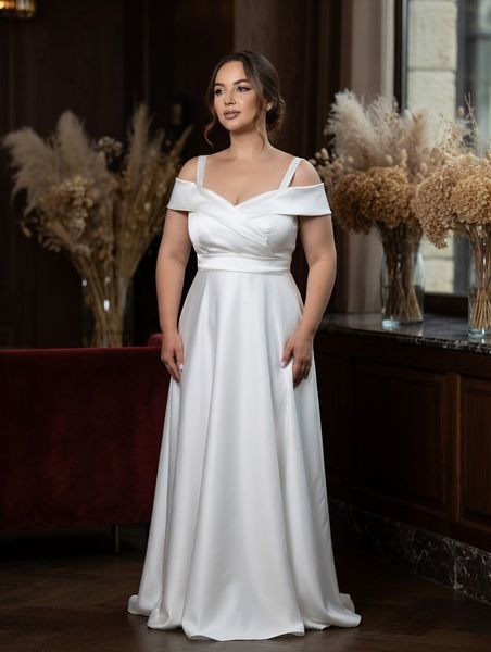 Long satin white maxi dress big size (XL, white)