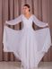 White V-Neck Chiffon Maxi Dress with Long Lantern Sleeves (7XL, white)