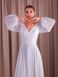 White V-Neck Chiffon Maxi Dress with Long Lantern Sleeves (7XL, white)