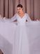 White V-Neck Chiffon Maxi Dress with Long Lantern Sleeves (7XL, white)