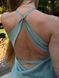 Long olive-colored satin dress with an open back (S, sage green)