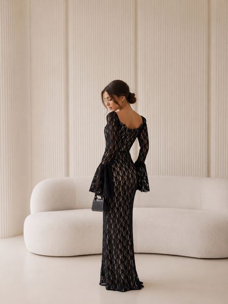 Black Lace Maxi Dress with Demi Cups (S, black)