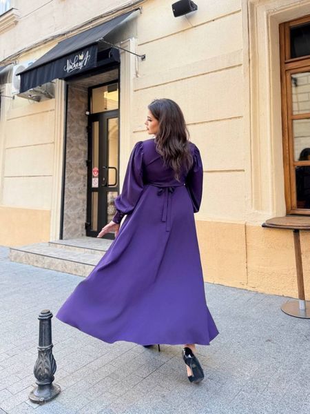 Formal Purple Silk Maxi Dress with Long Sleeves and V-Neck for Wedding Guests (XL/XXL, purple)