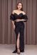 Elegant Floor Length Black Sheath Prom Dress for Women with Puff Sleeves and Front Slit (XS, black)