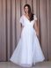 White Bridal Maxi Dress with Short Sheer Sleeves and Cold Shoulders (XL/XXL, white)