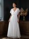 White Bridal Maxi Dress with Short Sheer Sleeves and Cold Shoulders (XL/XXL, white)