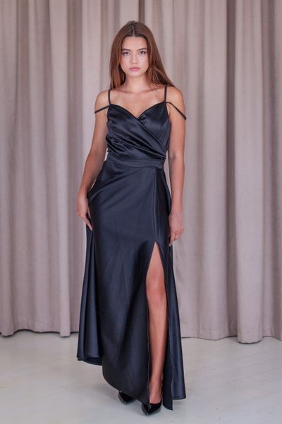 Elegant Black Sleeveless Maxi Dress with V-Neck and Side Slit (S, black)