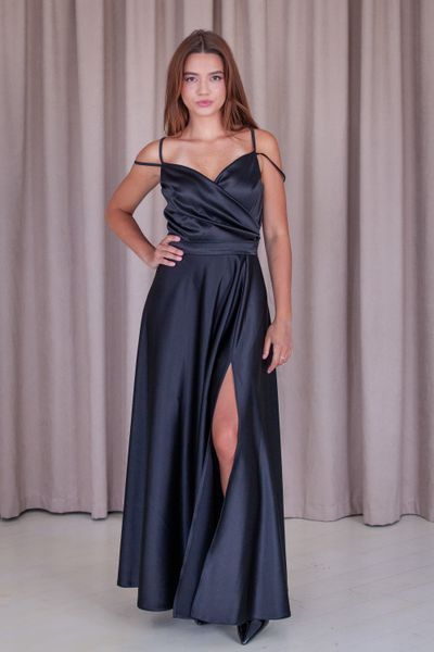 Elegant Black Sleeveless Maxi Dress with V-Neck and Side Slit (S, black)